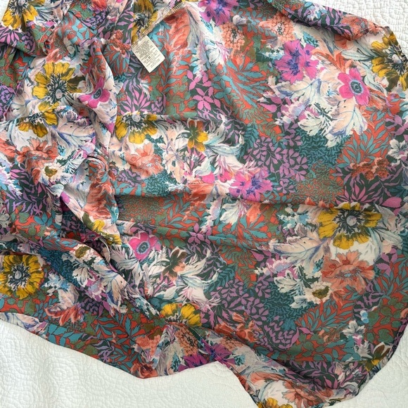 Anthropologie Flutter Sleeve Asymmetrical Tunic Dress Blue Pink - Picture 12 of 14